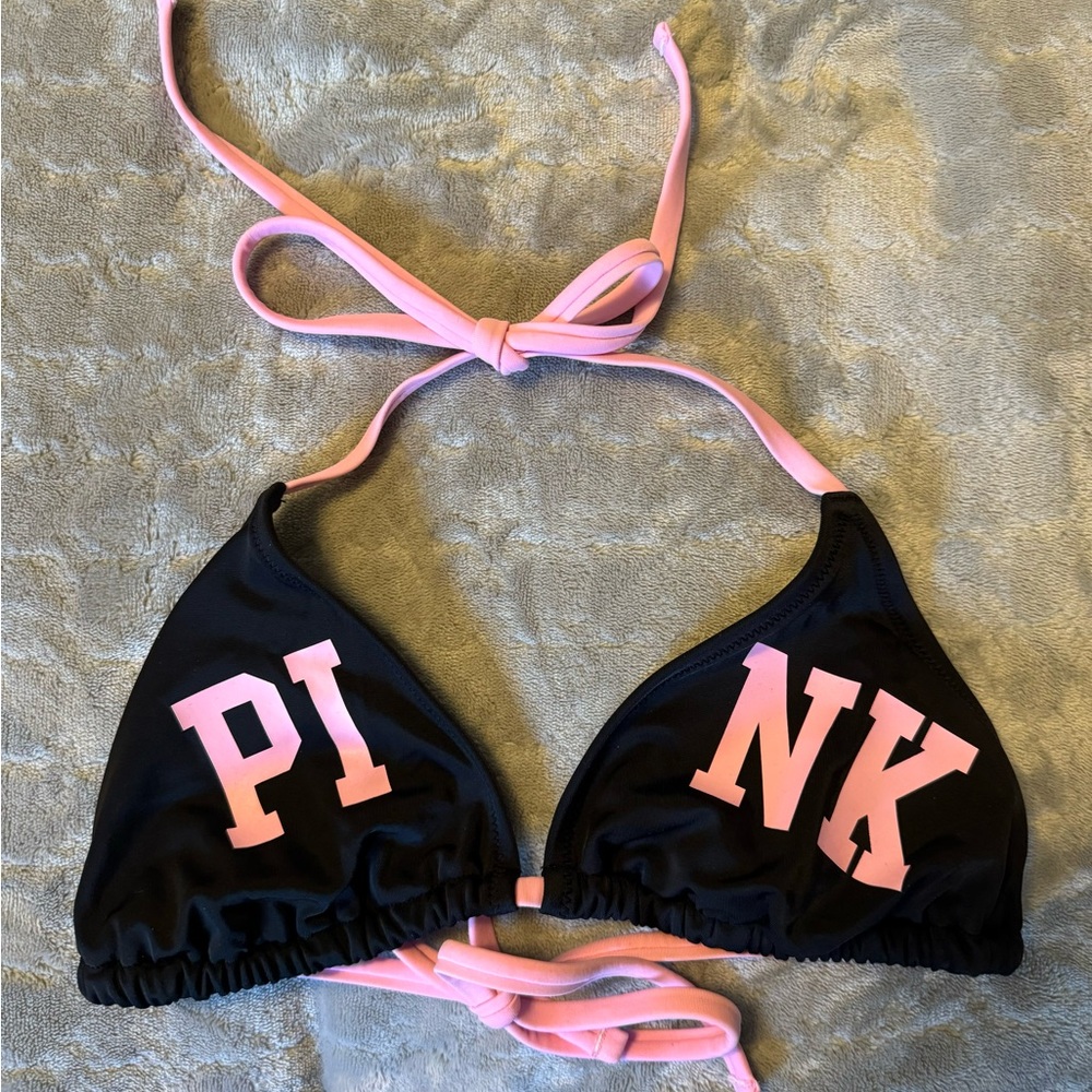 PINK Victoria's Secret Black and Pink Bikini Top